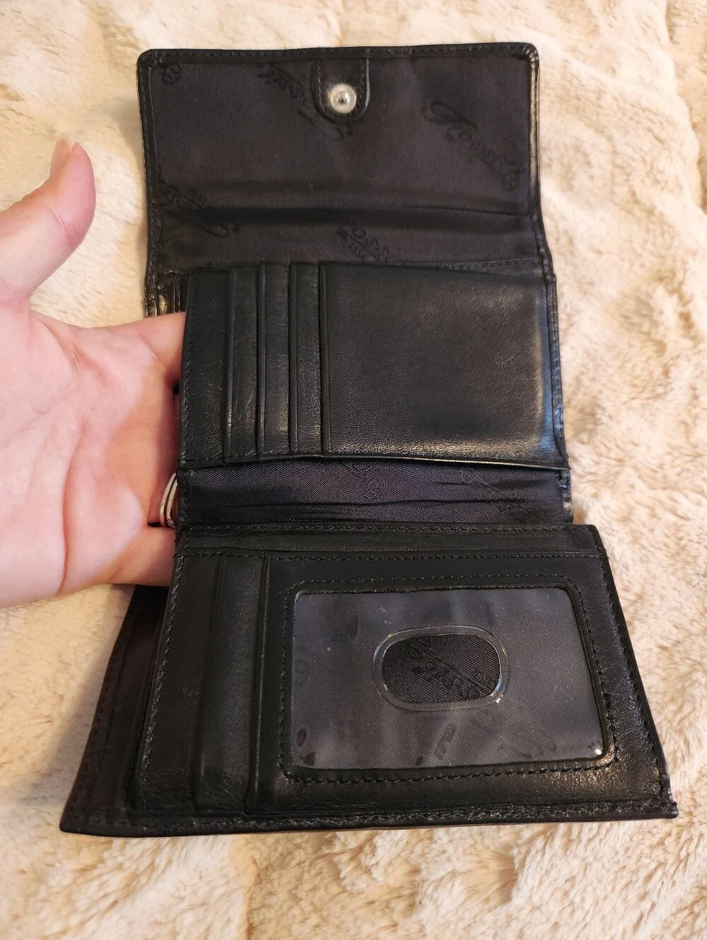 Fossil Black Leather Wallet, Card Slots Cash Coin Holder EUC